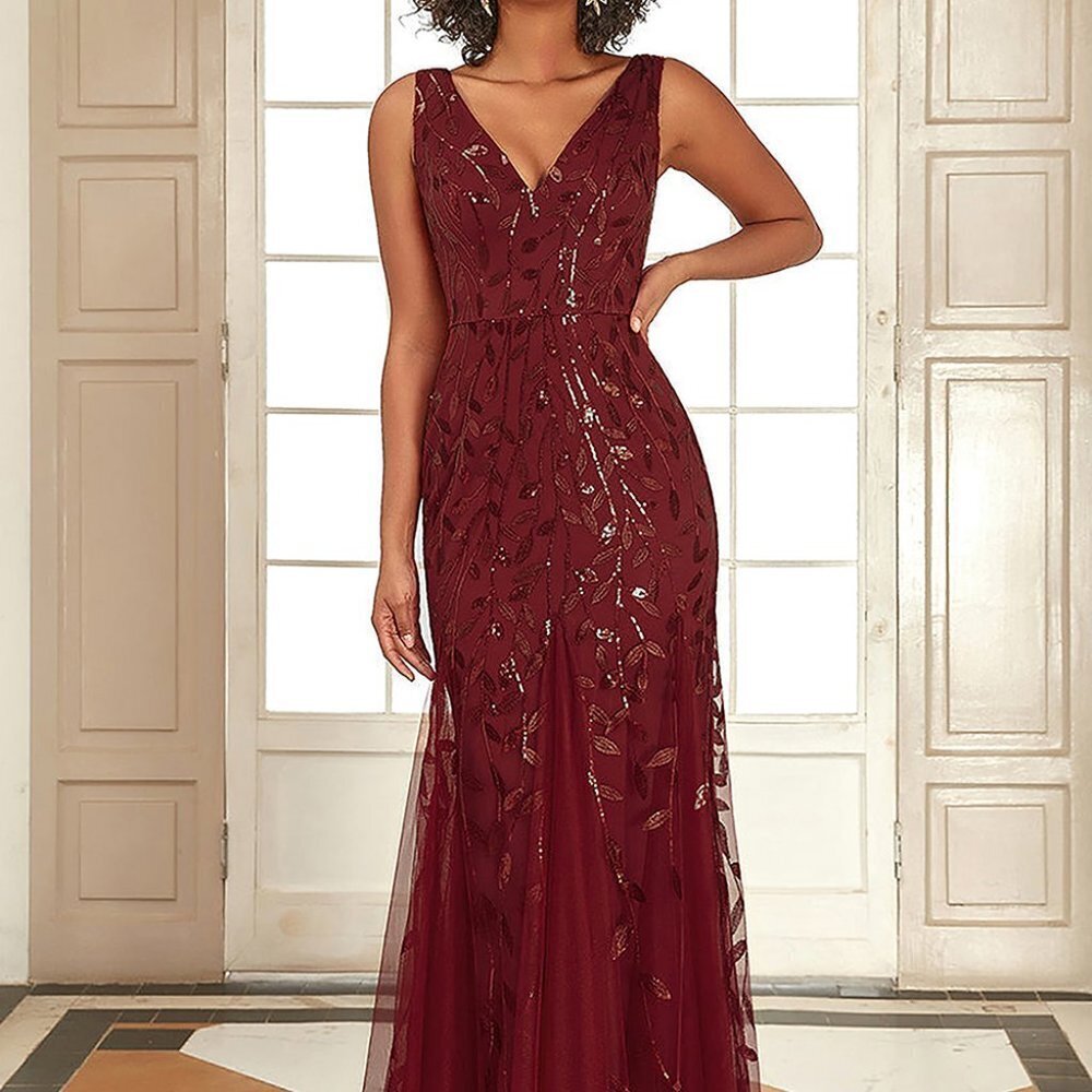 NEW BURGUNDY PROM PARTY EVENING GLITTERY SHEATH LONG MAXI DRESS GOWN AC7886
